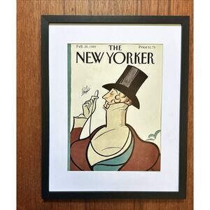 Framed 1989 New Yorker Magazine Cover Feb 20 Eustace Tilley